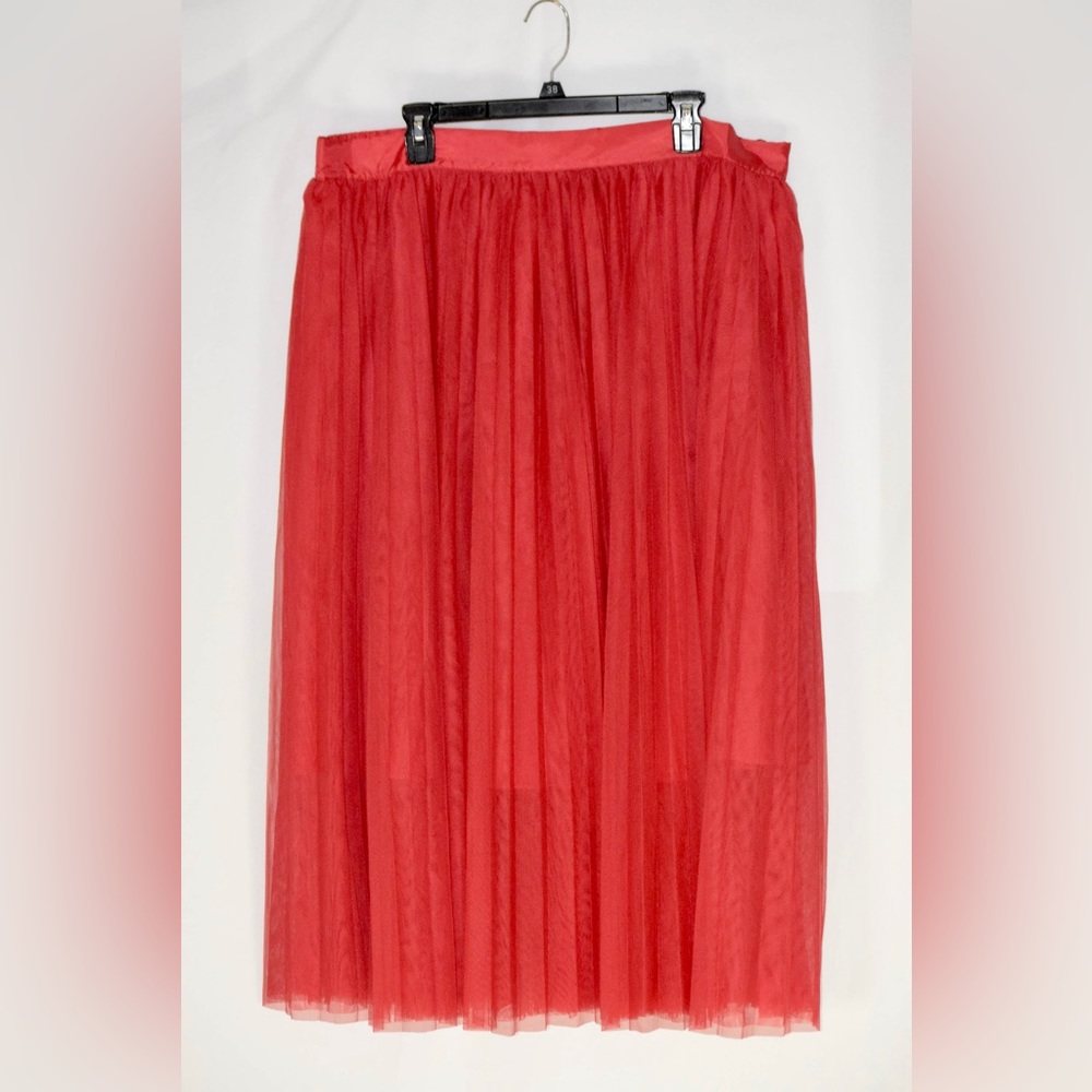 Eloquii Red Pleated Tulle Midi Skirt